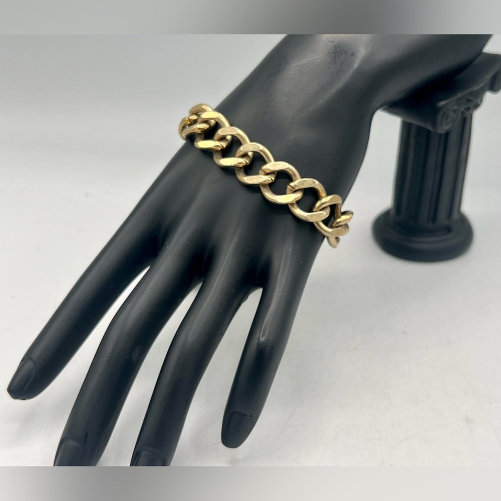 Simple vintage brass gold tone chain bracelet 7” plus 3” extension chain heavy